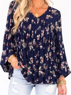 MOD X BOHO FLORAL PLEATED GYPSY TOP SZ SM